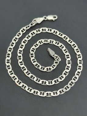 Italy 925 Sterling Silver Mariner Link Chain Unisex Necklace 16” 5mm
